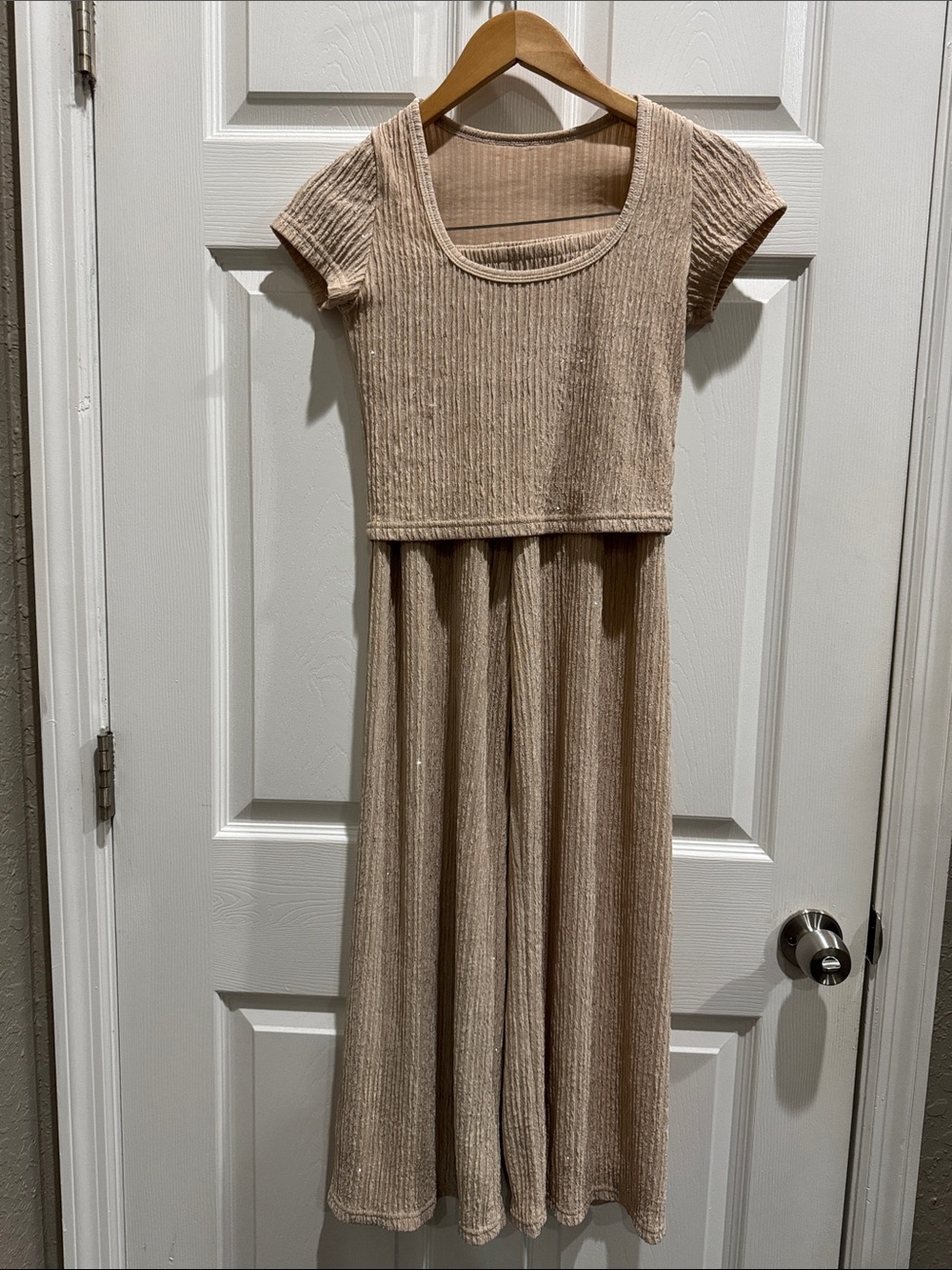 Beige Ribbed Knit Two Piece